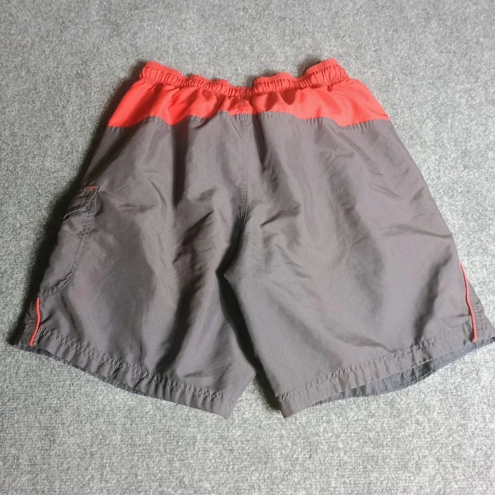 Speedo Men's Size M Swim Trunks Board Shorts Gray Red Drawstring Mesh Lined